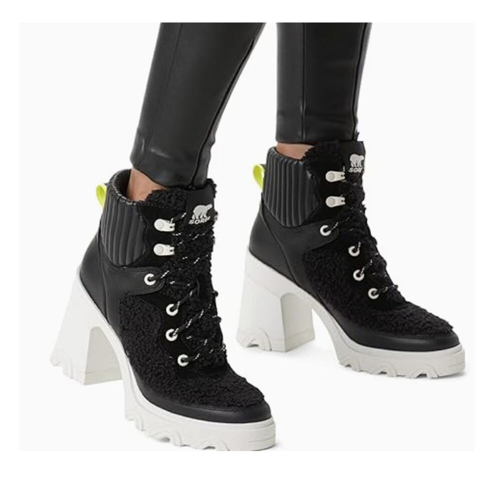 Sorel 8.5 Brex Shearling Teddy Bear Ankle Boots $210 Chunky Platform Heel Black